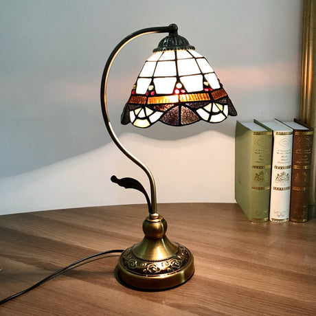 Single Nightstand Lamp Tiffany Style Bell Shade Gridded Glass Table Lighting for Bedroom