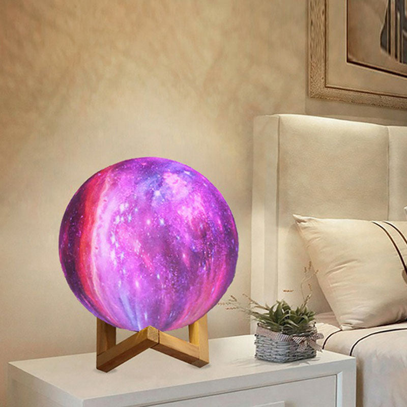 3D Milky Way Ball Shaped Table Light Creative Plastic LED Night Stand Lamp in Wood for Kids Room