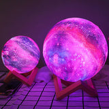 Purple Galaxy Spherical Night Lamp Kids Plastic LED Table Light with Wooden Base