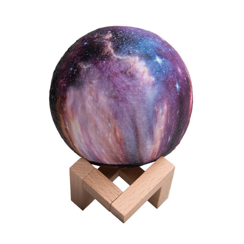 Purple Galaxy Spherical Night Lamp Kids Plastic LED Table Light with Wooden Base