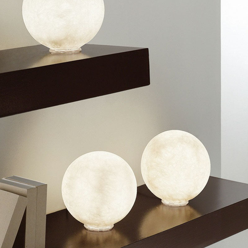 Simplicity Moon Sphere Nightstand Lamp Plastic 1-Light Bedroom Table Light in White