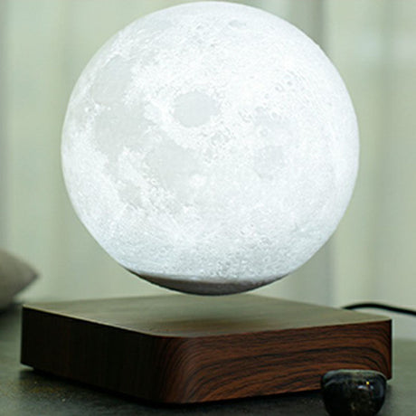 Magnetic Levitation Moon Shaped Night Light Novelty Kids Plastic LED Table Lamp with Square Wooden Base