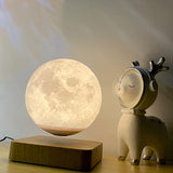 Magnetic Levitation Moon Shaped Night Light Novelty Kids Plastic LED Table Lamp with Square Wooden Base