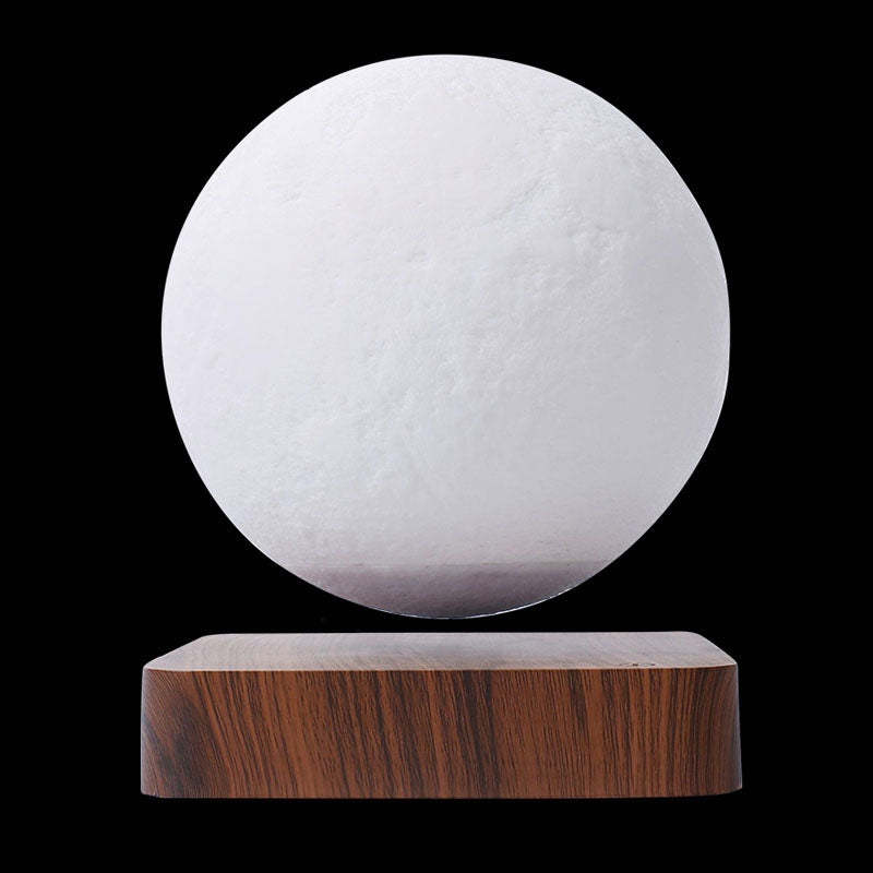 Magnetic Levitation Moon Shaped Night Light Novelty Kids Plastic LED Table Lamp with Square Wooden Base