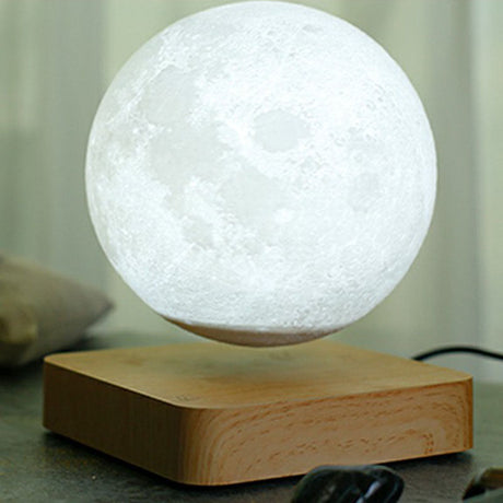 Magnetic Levitation Moon Shaped Night Light Novelty Kids Plastic LED Table Lamp with Square Wooden Base