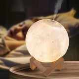 Nordic Creative Moon Humidifier Table Lamp Plastic 1-Head Bedroom Night Lighting in White with Wood Base