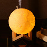 White Moon LED Night Light Humidifier Modern Single Plastic Table Light with Wooden Stand