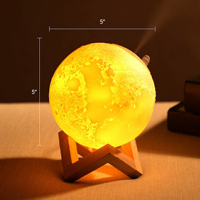 White Moon LED Night Light Humidifier Modern Single Plastic Table Light with Wooden Stand
