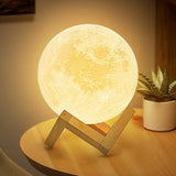 Plastic 3D Moon Globe Table Light Nordic White LED Nightstand Lamp with Wooden Bracket