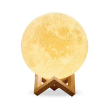 Plastic 3D Moon Globe Table Light Nordic White LED Nightstand Lamp with Wooden Bracket