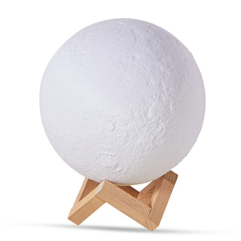Plastic 3D Moon Globe Table Light Nordic White LED Nightstand Lamp with Wooden Bracket