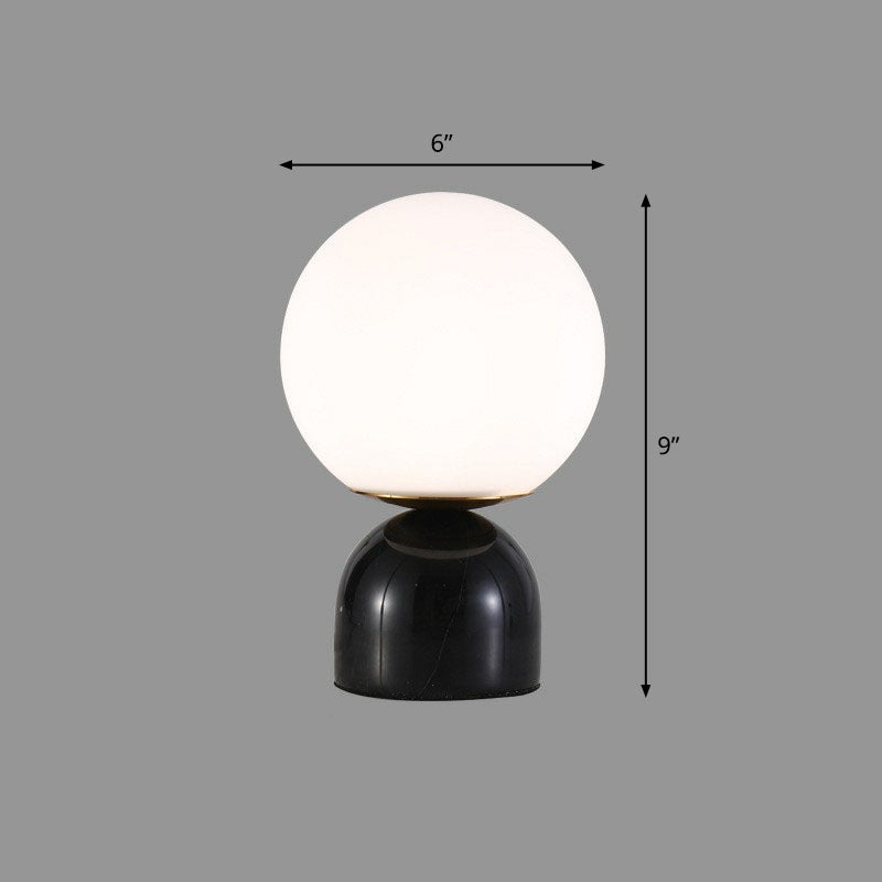 Globe White Glass Nightstand Light Nordic 1 Head Table Lamp with Dome Marble Base