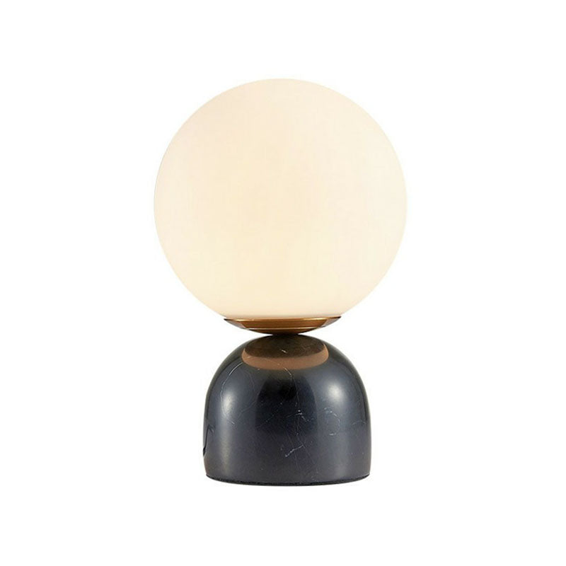 Globe White Glass Nightstand Light Nordic 1 Head Table Lamp with Dome Marble Base