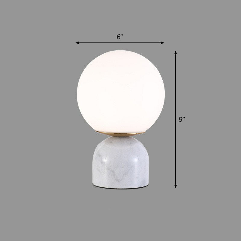 Globe White Glass Nightstand Light Nordic 1 Head Table Lamp with Dome Marble Base