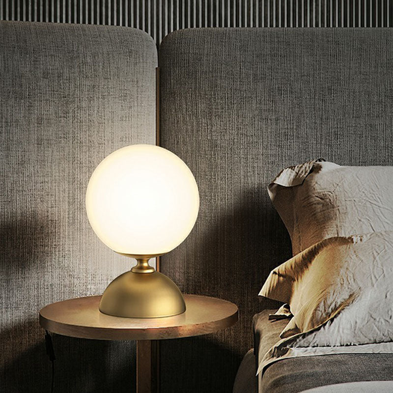 Simple Spherical Small Night Light Glass Single Bedroom Table Lamp with Gold Finish Base