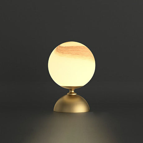 Simple Spherical Small Night Light Glass Single Bedroom Table Lamp with Gold Finish Base