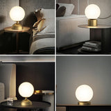 Simple Spherical Small Night Light Glass Single Bedroom Table Lamp with Gold Finish Base