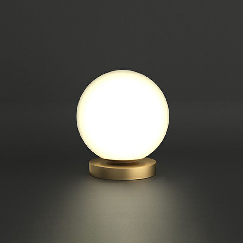 Simple Spherical Small Night Light Glass Single Bedroom Table Lamp with Gold Finish Base