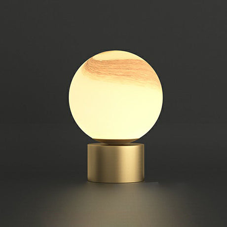 Simple Spherical Small Night Light Glass Single Bedroom Table Lamp with Gold Finish Base