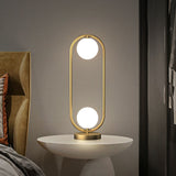 2-Bulb Bedroom Nightstand Lamp Simple Gold Finish Table Light with Ball Cream Glass Shade and Oval Frame