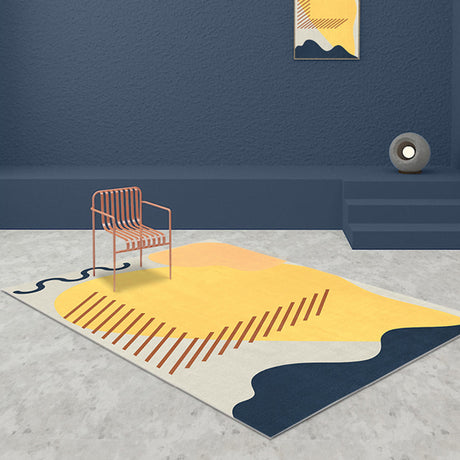 Nordic Interior Area Rug Multicolor Colorblock Abstract Print Rug Polyester Stain Resistant Anti-Slip Backing Machine Washable Rug