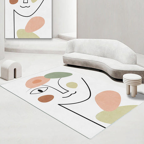 Nordic Interior Area Rug Multicolor Colorblock Abstract Print Rug Polyester Stain Resistant Anti-Slip Backing Machine Washable Rug