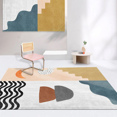 Nordic Interior Area Rug Multicolor Colorblock Abstract Print Rug Polyester Stain Resistant Anti-Slip Backing Machine Washable Rug