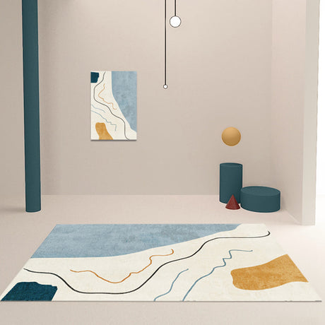 Nordic Interior Area Rug Multicolor Colorblock Abstract Print Rug Polyester Stain Resistant Anti-Slip Backing Machine Washable Rug