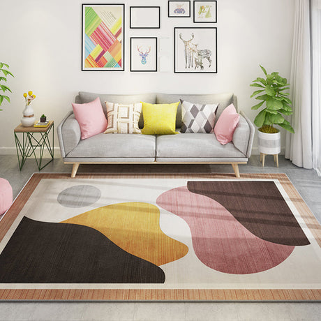 Fancy Color Block Indoor Rug Multi-Color Minimalist Rug Polyester Pet Friendly Anti-Slip Backing Washable Carpet for Room