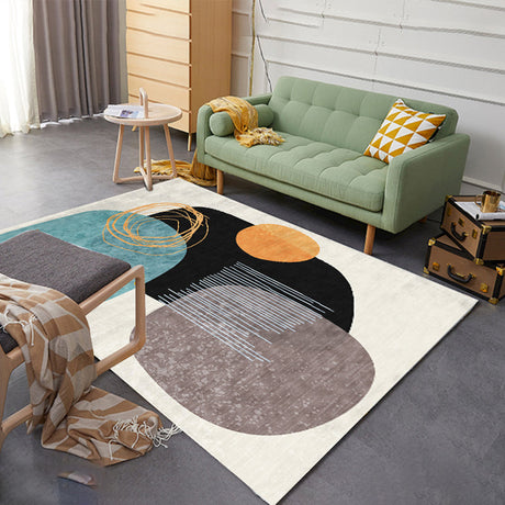 Fancy Color Block Indoor Rug Multi-Color Minimalist Rug Polyester Pet Friendly Anti-Slip Backing Washable Carpet for Room