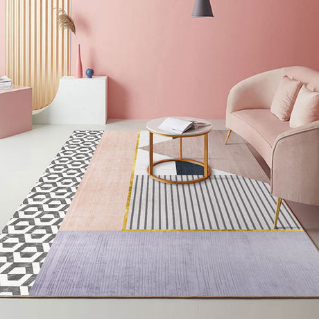 Multi Color Modernist Rug Synthetics Morandi Color Block Abstract Rug Washable Stain Resistant Anti-Slip Rug for Decoration - Light Purple - Clearhalo - 'Area Rug' - 'Rug' - 2267079