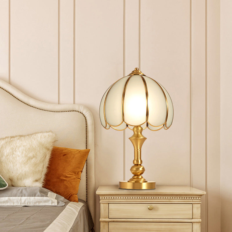 Brass Scalloped Nightstand Lamp Simplicity Beveled Glass 1-Light Bedroom Table Lighting