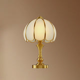 Brass Scalloped Nightstand Lamp Simplicity Beveled Glass 1-Light Bedroom Table Lighting