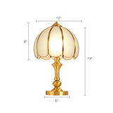 Brass Scalloped Nightstand Lamp Simplicity Beveled Glass 1-Light Bedroom Table Lighting