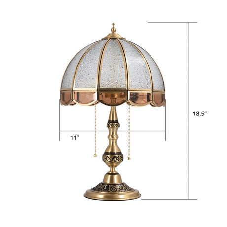 Dome Living Room Table Light Traditional Ripple Glass 2 Bulbs Brass Nightstand Lighting