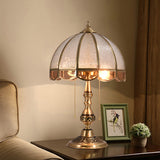 Dome Living Room Table Light Traditional Ripple Glass 2 Bulbs Brass Nightstand Lighting