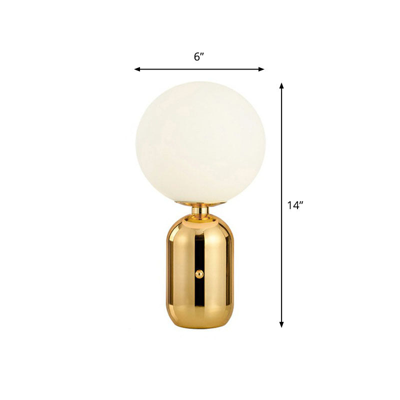 Capsule Base Night Table Light Postmodern Metal 1 Bulb Kids Room Nightstand Lamp with Orb White Glass Shade