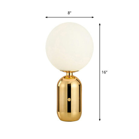 Capsule Base Night Table Light Postmodern Metal 1 Bulb Kids Room Nightstand Lamp with Orb White Glass Shade