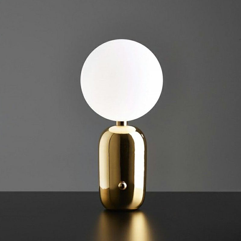 Capsule Base Night Table Light Postmodern Metal 1 Bulb Kids Room Nightstand Lamp with Orb White Glass Shade