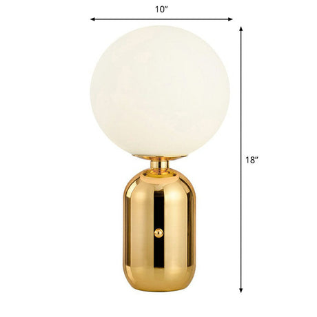 Capsule Base Night Table Light Postmodern Metal 1 Bulb Kids Room Nightstand Lamp with Orb White Glass Shade