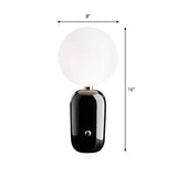 Capsule Base Night Table Light Postmodern Metal 1 Bulb Kids Room Nightstand Lamp with Orb White Glass Shade