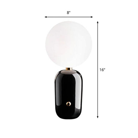 Capsule Base Night Table Light Postmodern Metal 1 Bulb Kids Room Nightstand Lamp with Orb White Glass Shade