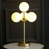 Gold Ball Tree Shaped Table Light Post-Modern 4 Lights Cream Glass Night Stand Lamp