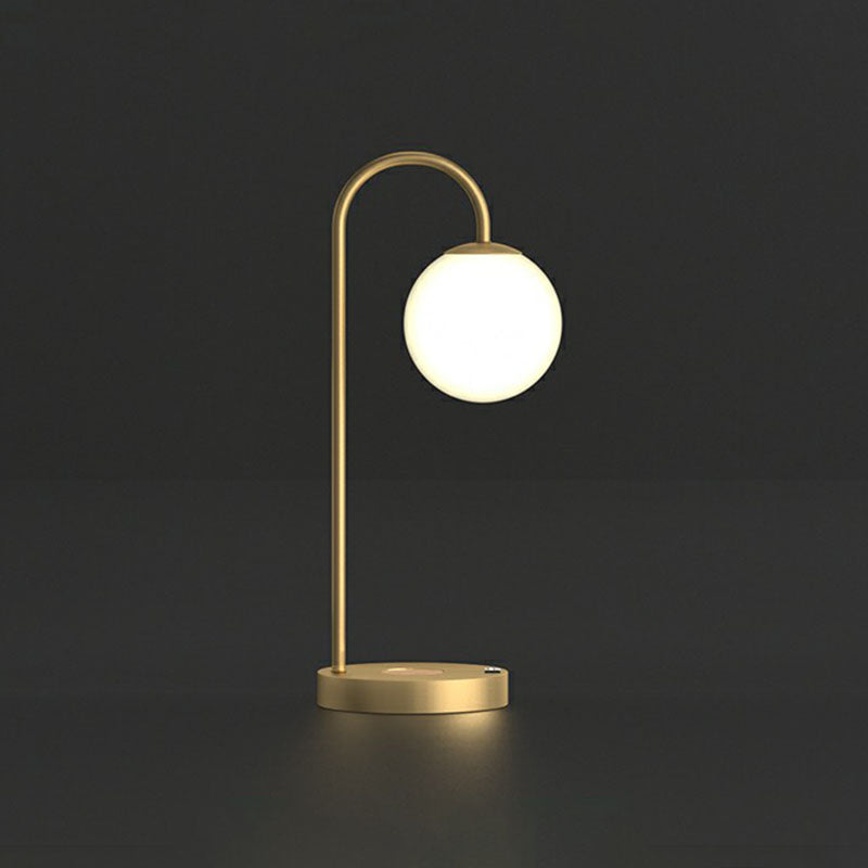 Ball Nightstand Light Minimalism Ivory Glass 1-Light Gold Table Lighting for Bedroom