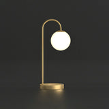 Ball Nightstand Light Minimalism Ivory Glass 1-Light Gold Table Lighting for Bedroom