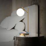 Ball Nightstand Light Minimalism Ivory Glass 1-Light Gold Table Lighting for Bedroom