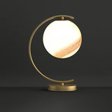 Ball Cream Glass Table Lighting Postmodern Single-Bulb Night Lamp with Curved Arm in Gold