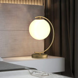 Ball Cream Glass Table Lighting Postmodern Single-Bulb Night Lamp with Curved Arm in Gold