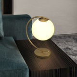 Ball Cream Glass Table Lighting Postmodern Single-Bulb Night Lamp with Curved Arm in Gold