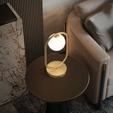 Minimalist Oval Frame Table Lighting Metal 1-Head Bedroom Night Light with Ball Milk Glass Shade in Gold